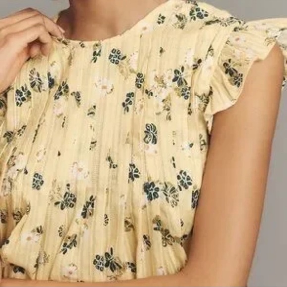 Anthro Pilcro Jade Short Sleeve Pleated Swing Top Yellow Floral SIZE XL NEW - Picture 3 of 6